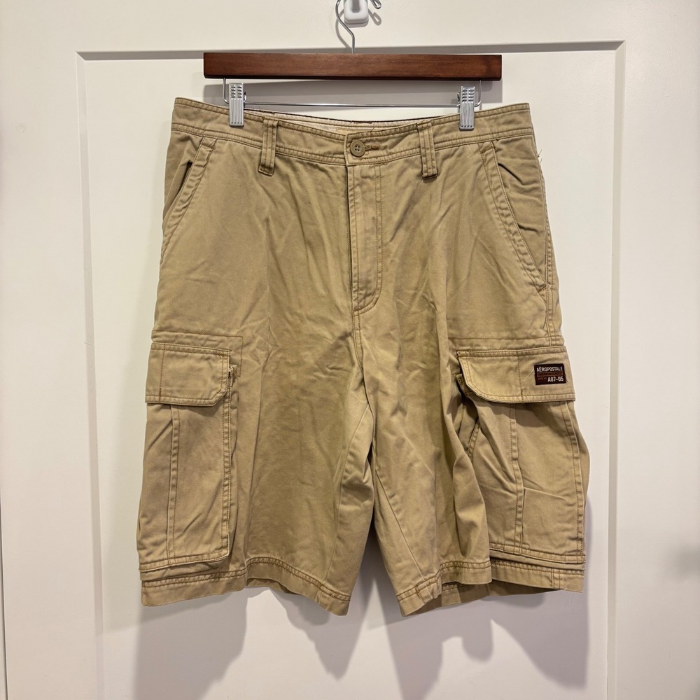 Aeropostale Vintage Khaki Cargo Shorts Tan Cotton Twill Multi Pocket Size 34